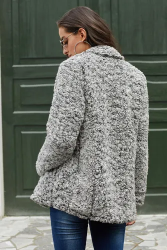Dark Gray Double-breasted Lapel Plush Jacket