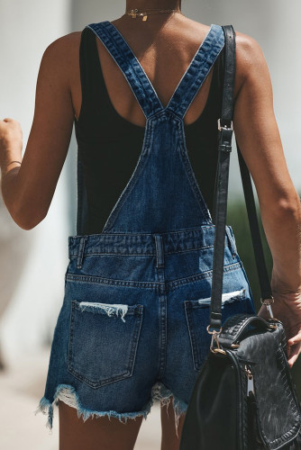 Suspender Bib Distressed Denim Overall