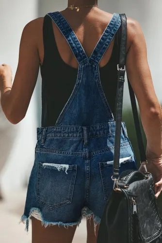 Suspender Bib Distressed Denim Overall