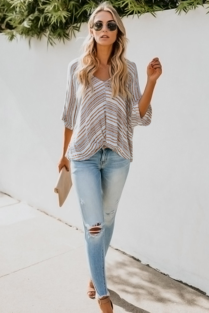 Apricot Estate Knit Twist Top