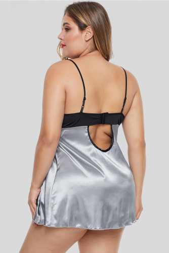 Contrast Lace Splice Flyaway Plus Size Babydoll