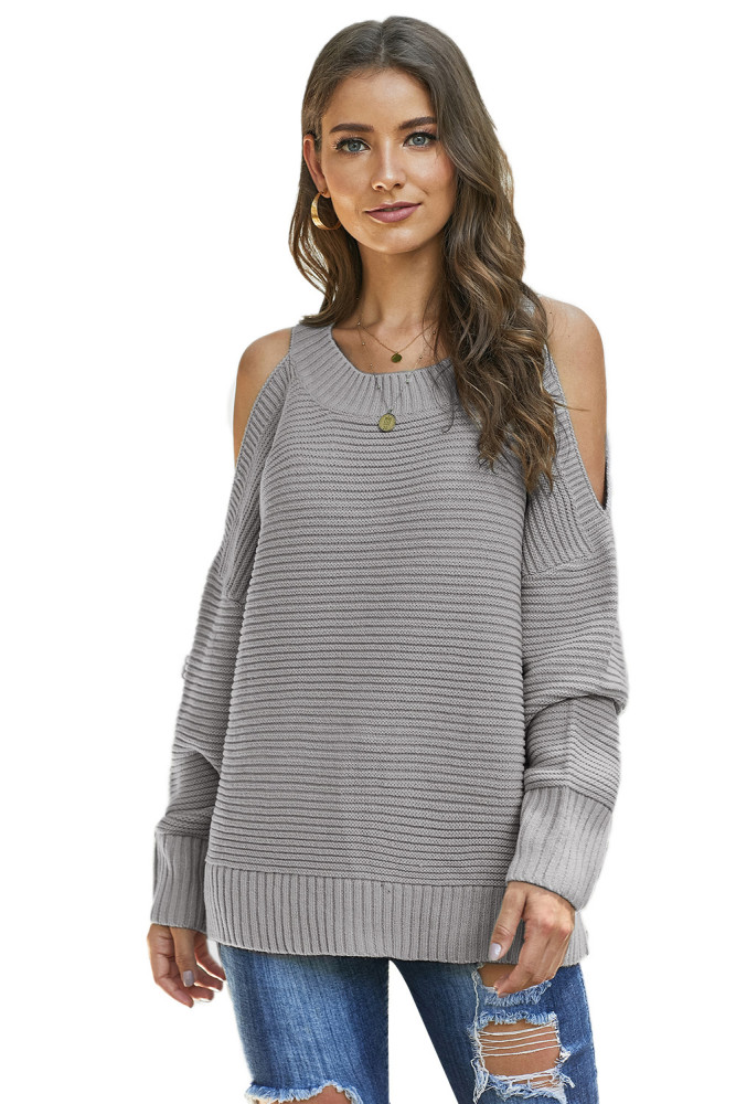 Gray Cold Shoulder Pullover Sweater