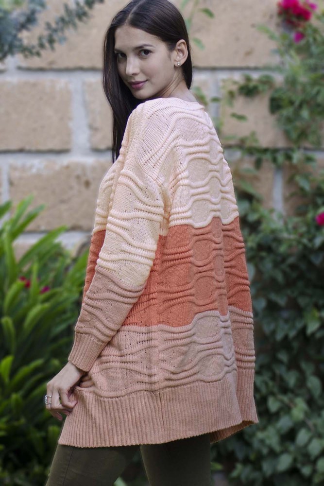 Pink Colorblock Knit Cardigan