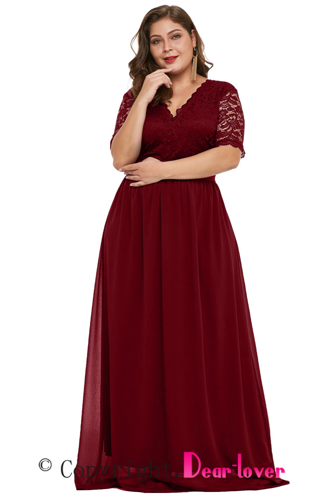 Red Plus Size Chiffon Evening Party Maxi Dresses