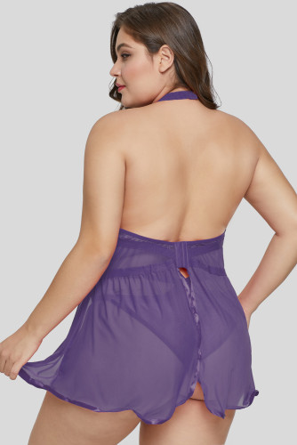 Purple Plus Size Sheer Fantasy Babydoll Set