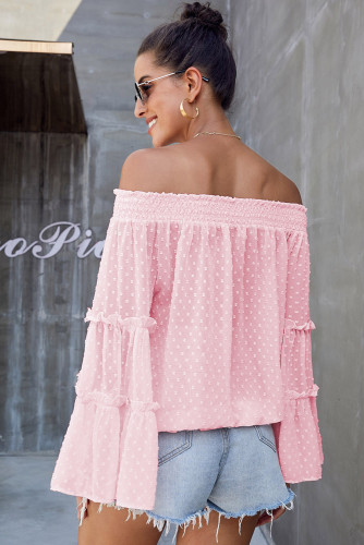 Pink Swiss Dot Off The Shoulder Top