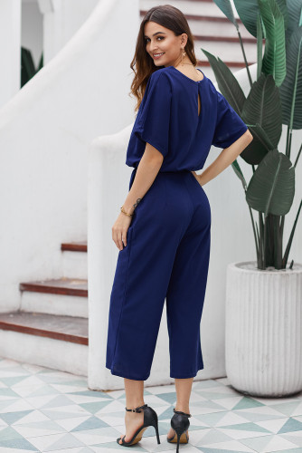 Blue Always Chic Belted Culotte Jumpsuit