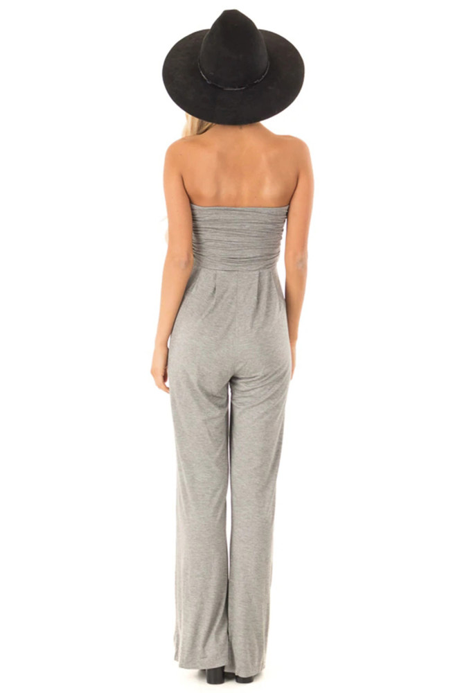Gray Sleeveless Jumpsuit with Pockets