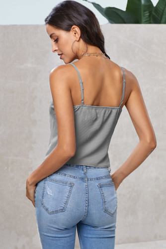 Gray Buttoned Knot Front Slip Tank
