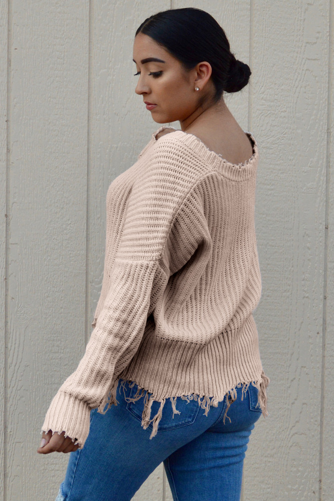 Apricot Tainted Love Cotton Distressed Sweater