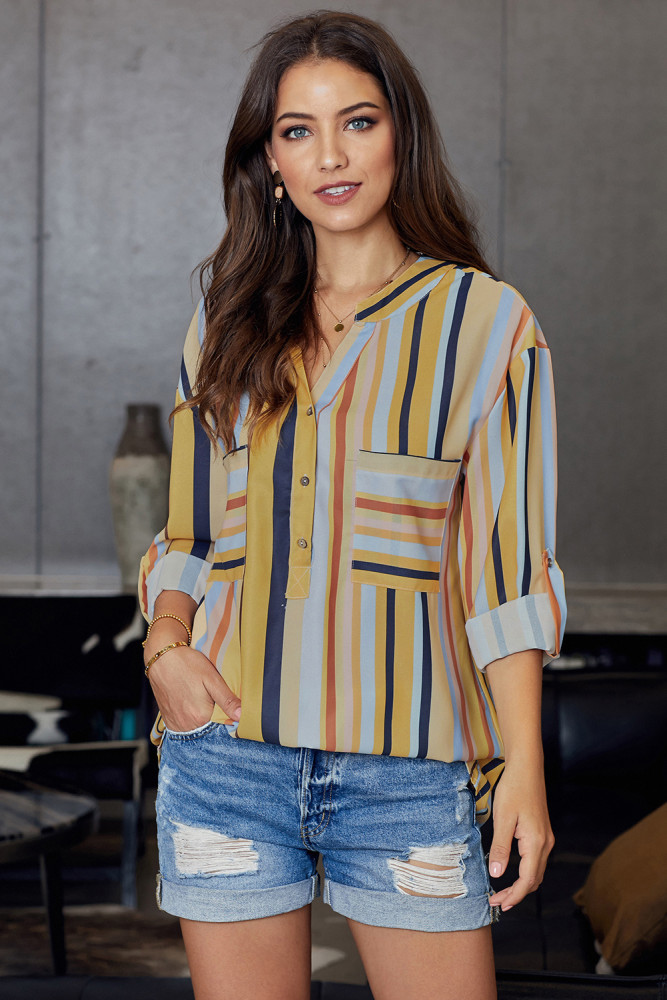 Yellow Stripes Printed Dyed Loose Blouse