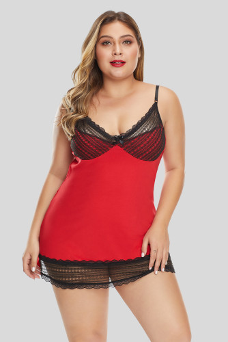 Red Lace Trim Plus Size Chemise