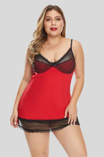 Red Lace Trim Plus Size Chemise