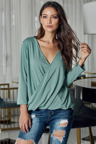 Green Wrap Hi-lo Hem Blouse