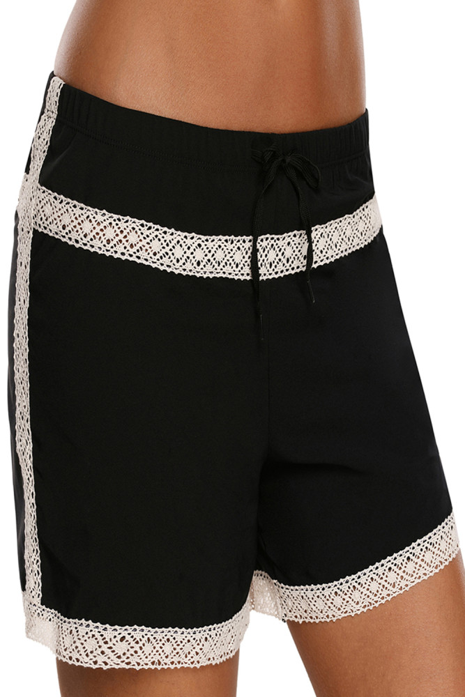 Lace Detail Black Drawstring Boardshort