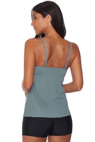 Gray Netted Hollow-out Tankini Top