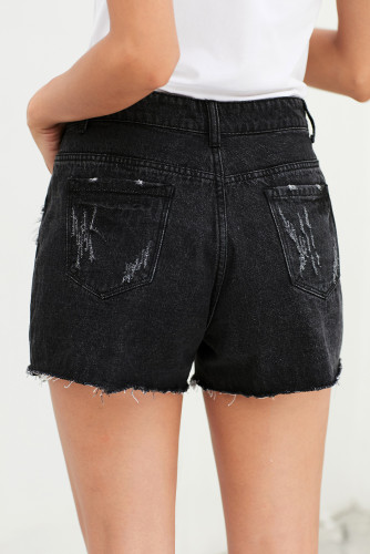 Black Hot Mama High Rise Distressed Denim Shorts