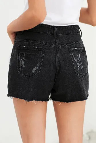 Black Hot Mama High Rise Distressed Denim Shorts