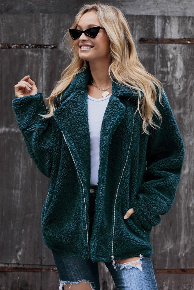 Green Breaker Pocketed Sherpa Statement Jacket