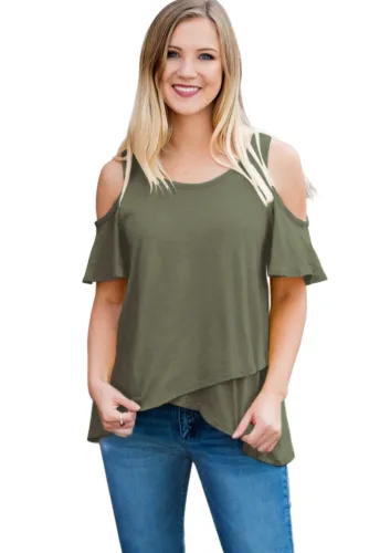 Green Cold Shoulder High Low Top