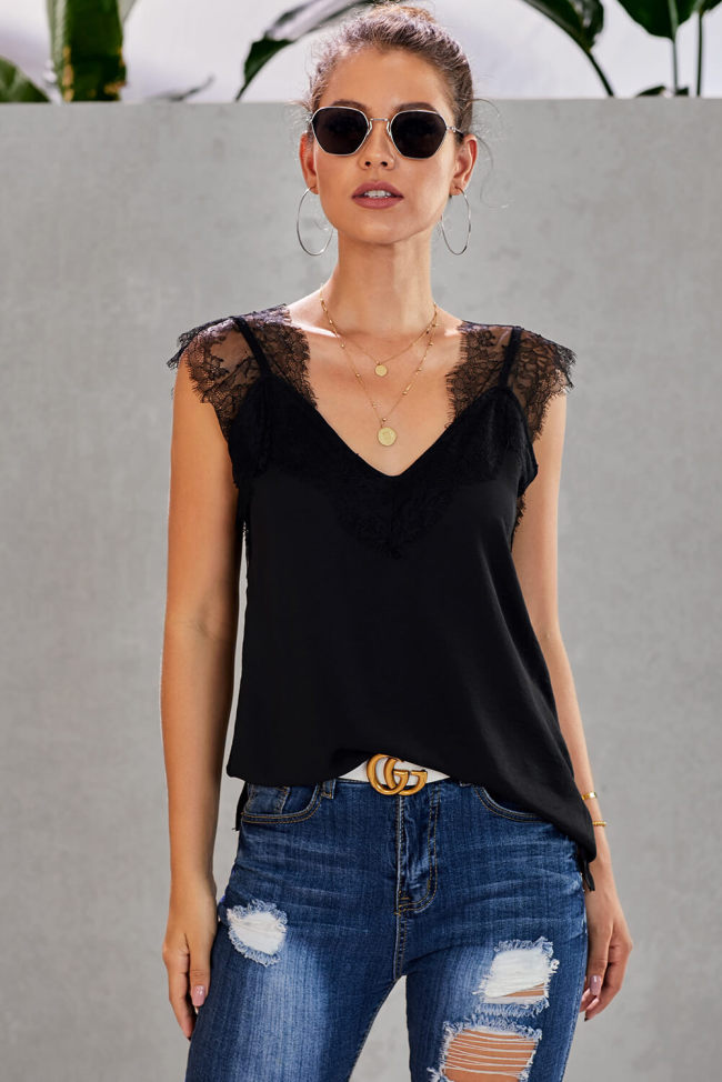 Black One More Night Lace Cami Tank