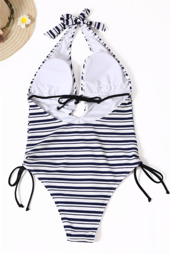 Blue Stripe Tie-up One-piece Swimsuit