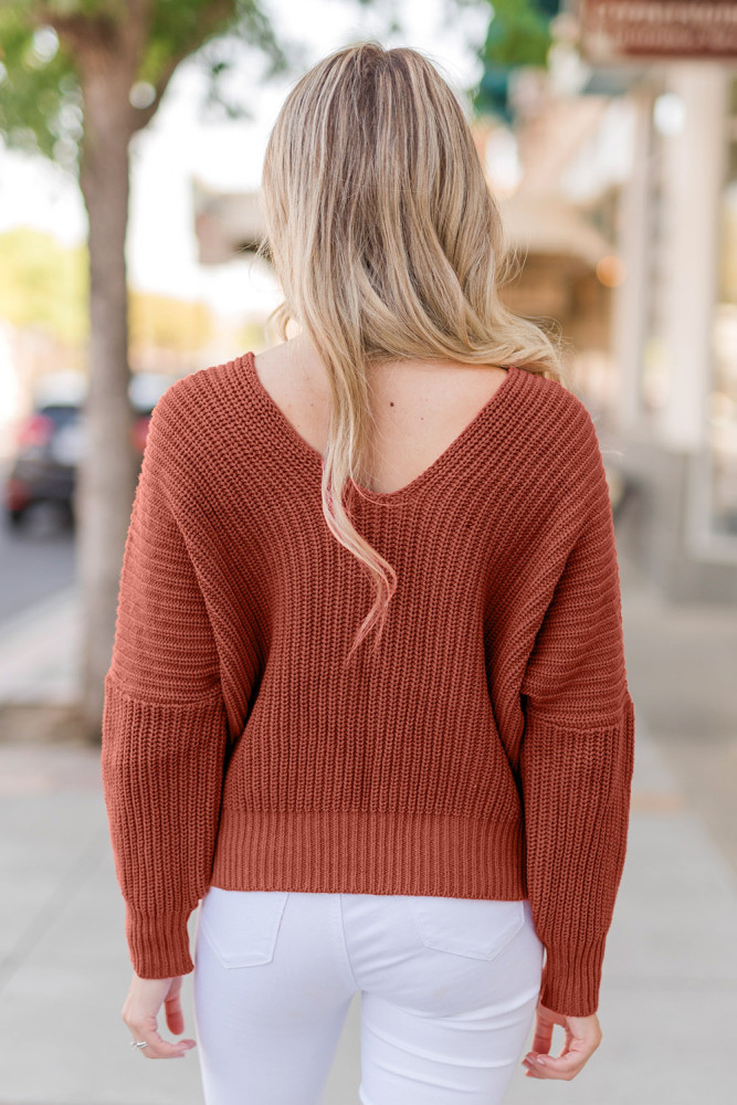 Red Carry On Knit V Neck Pullover Sweater