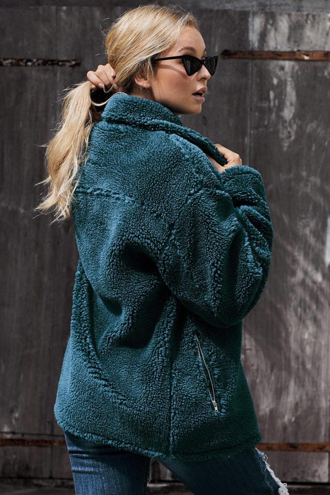 Green Breaker Pocketed Sherpa Statement Jacket