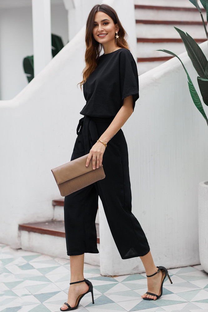 Black Always Chic Belted Culotte Jumpsuit