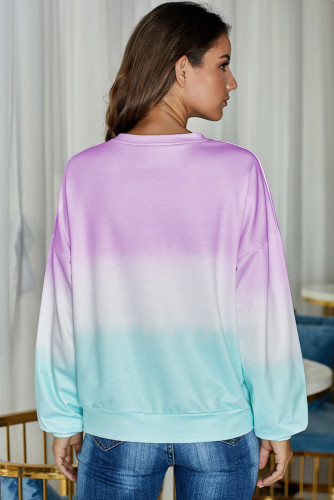 Purple Color Block Tie Dye Pullover Sweatshirt