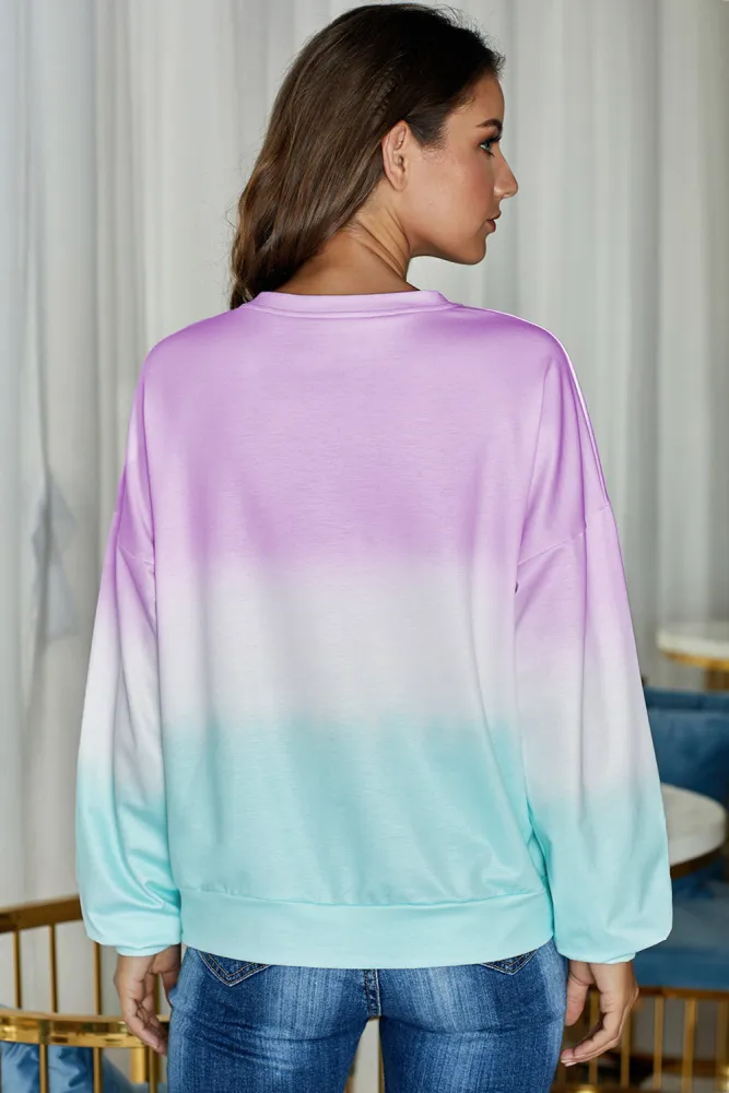 Purple Color Block Tie Dye Pullover Sweatshirt