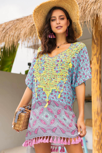 Green Floral Tassel Printed Casual Summer Dress