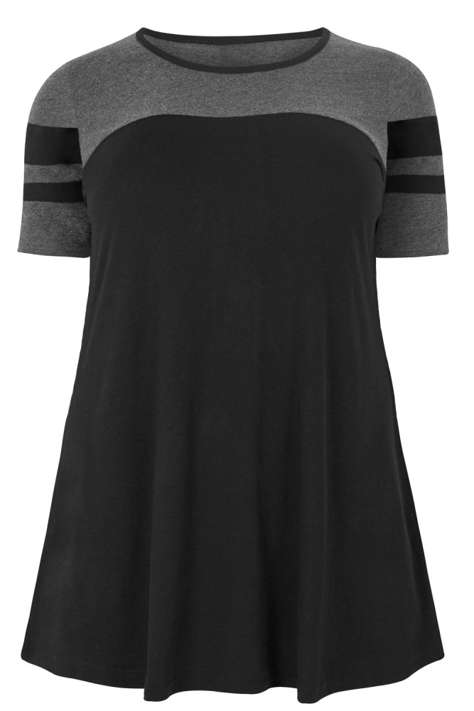 Black Plus Size Colour Block Top