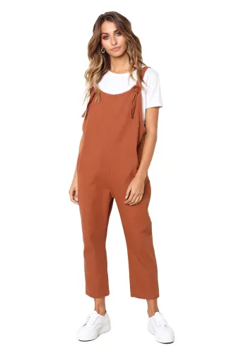 Orange Pockets Dungaree Jumpsuit