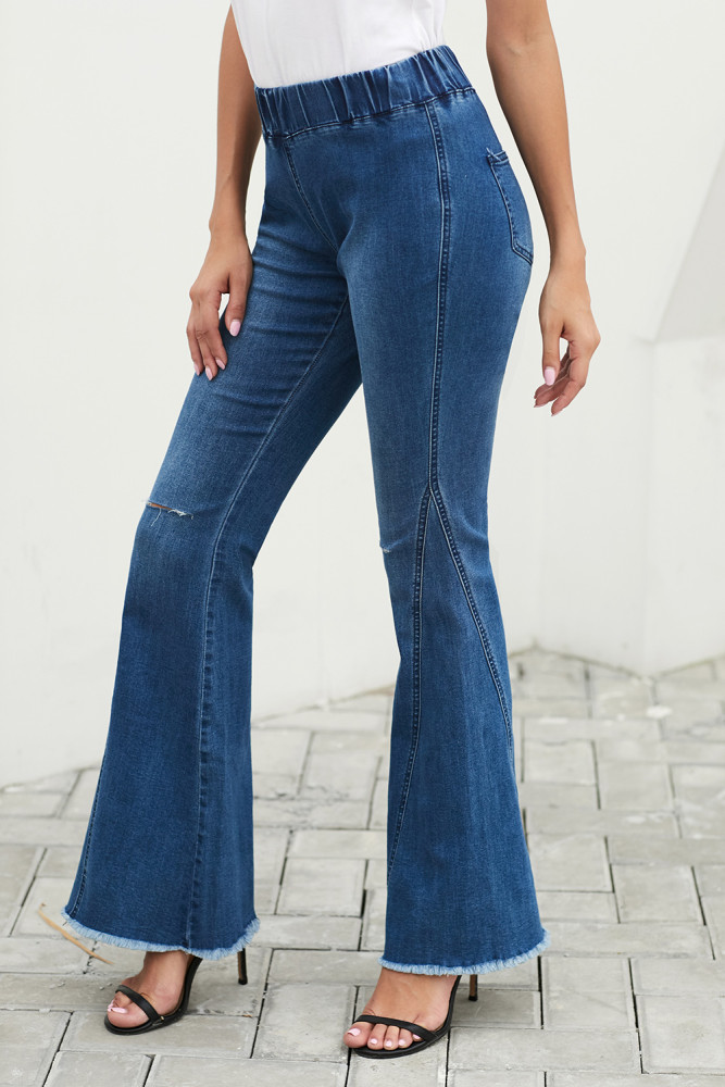 Sky Blue Distressed Bell Bottom Denim Pants