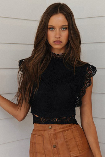 Black High Collar Vintage Lace Vest
