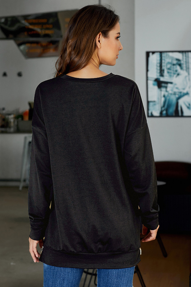 Black Impress Me Long Sleeve Zipper Top