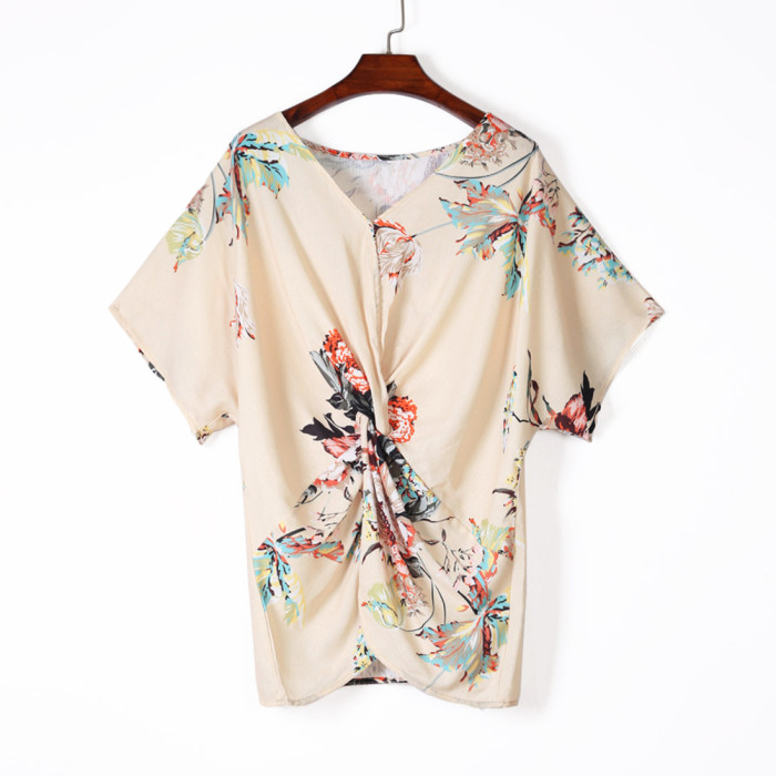 Apricot Amaryllis Floral Twist Top