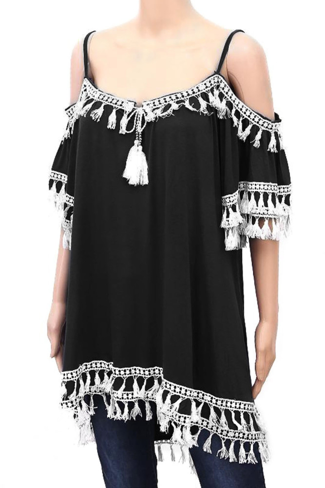 Black Boho Tassel Tunic Cover up