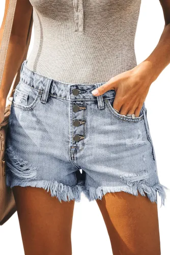 Sky Blue High Rise Cut Off Denim Shorts