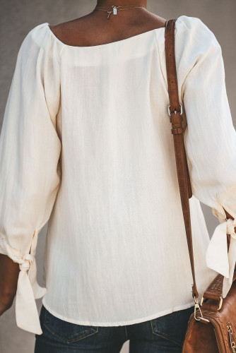 White Button Down V Neck Sleeve Tie Shirt