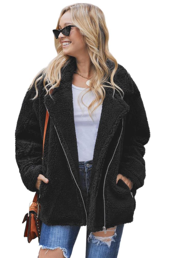 Black Breaker Pocketed Sherpa Statement Jacket