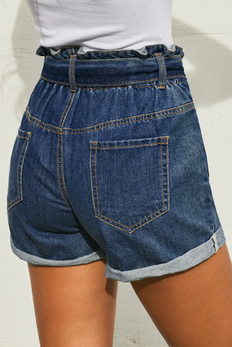 Medium Blue Paper Bag Waist Denim Shorts