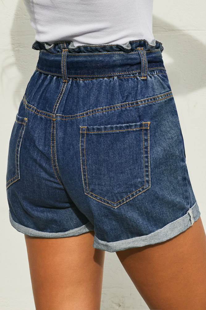 Medium Blue Paper Bag Waist Denim Shorts