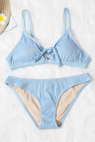 Sky Blue Tie Knot Two-piece Bikini Swimsuit