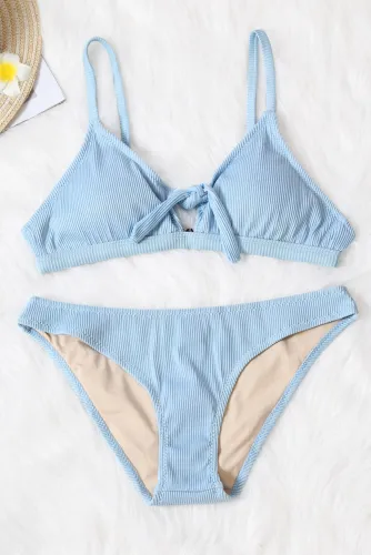 Sky Blue Tie Knot Two-piece Bikini Swimsuit
