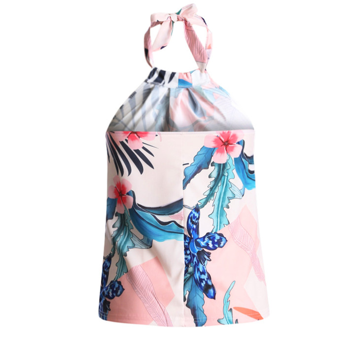 Sky Blue Sleeveless Flower Printed Tank Top
