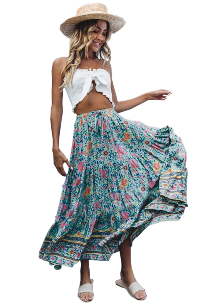 Floral Elastic Waist Maxi Skirt
