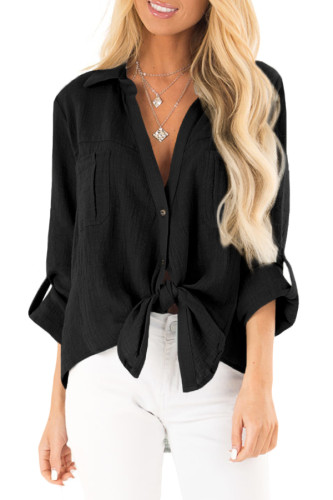 Black Button up Front Tie Top