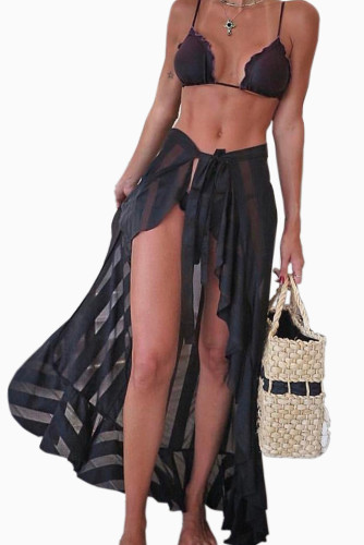 Black Sheer Wrap Sarong Maxi Beach Skirt
